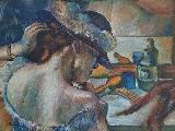 Před zrcadlem, předloha E.Degas, akryl na plátně 50_40.jpg